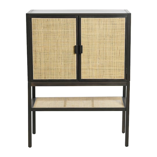 Hello Honey® 47" Boho Woven Rattan and Wood Cabinet with Doors, Shelf